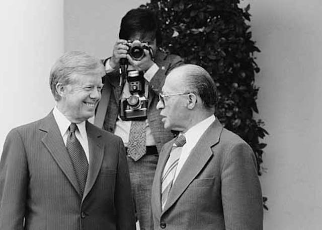 President Jimmy Carter and Israeli Prime Minister Menachem Begin talk at the White House President Jimmy Carter and Israeli Prime Minister Menachem Begin talk at the White House