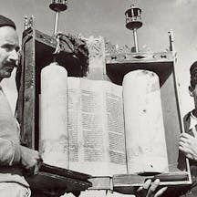Israel Jews show off a Torah scroll Torah_scroll_in_israel