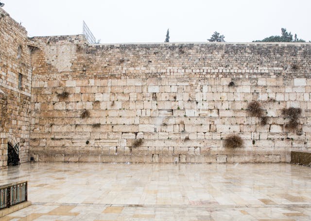 The,Western,Wall,In,Jerusalem,,Empty,Of,People,During,Snow