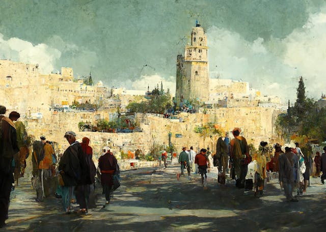 Landscape,Of,Majestic,Jerusalem,With,People,On,The,Streets