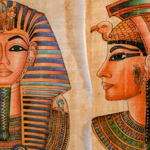 Old,Paper,With,Egyptian,Queen,Cleopatra,And,Sphinx