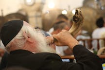 Meron,israel-,September,2,,2016:orthodox,Jewish,Men,Blowing,The,Shofar,Of