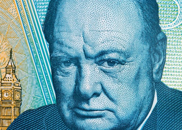 Winston,Churchill,A,Closeup,Portrait,From,English,Money,-,Pound