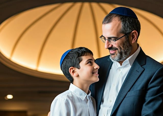 Jewish,Father,And,Son,In,Modern,Orthodox,Foreboding,With,A