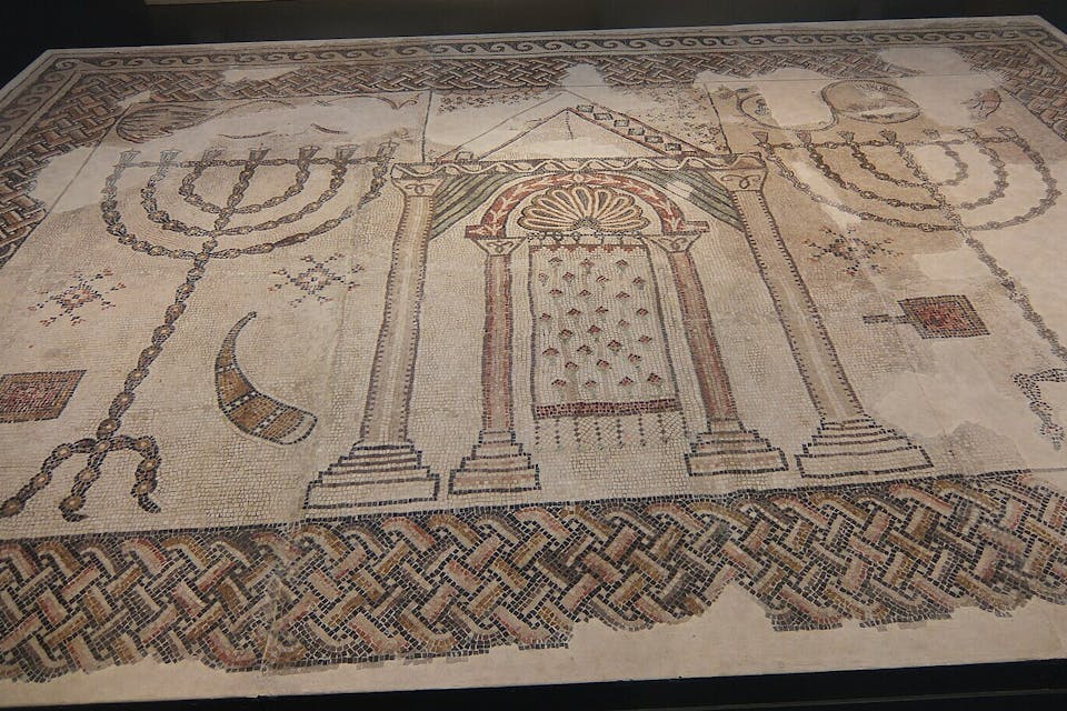 A mosaic from a 5th–7th-century synagogue in Beit Shean, now in the Israel Museum. *Davidbena via Wikimedia*. 1440px-Beit_Shean_Mosaic