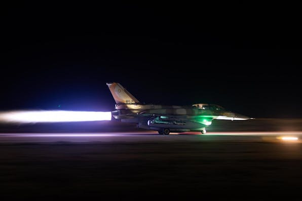 An Israeli F-16 preparing to attack Iran. *IDF spokesperson's office.* b42b140e-4cad-4a55-8d61-3ba0197d1db7
