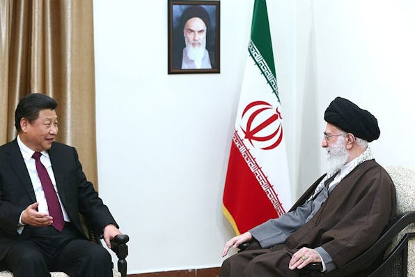 China's President Xi Jinping meets with Iran's supreme leader Ali Khamenei in Tehran, 2016. *Iranian official photo via Wikimedia.* 1080px-Ali_Khamenei_met_with_Xi_Jinping_in_Tehran_2016_(7)