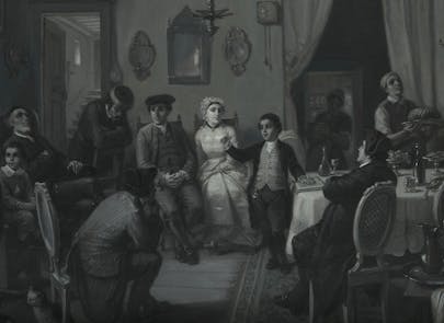 "The Bar Mitzvah Discourse" by Moritz Daniel Oppenheim "The Bar Mitzvah Discourse" by Moritz Daniel Oppenheim