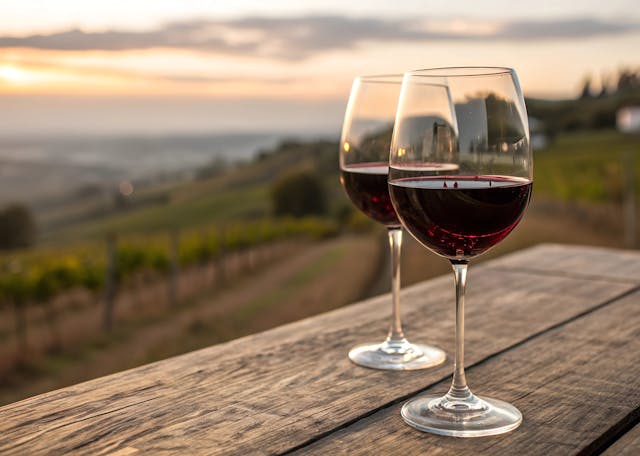 Closeup,Of,Two,Wine,Glasses,With,Red,Wine,On,Wooden