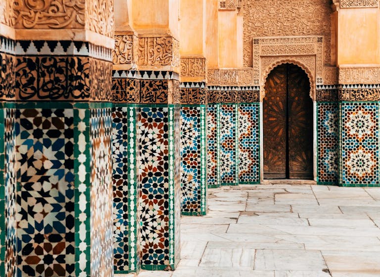 Colorful ornamental tiles at a Moroccan courtyard. *Shutterstock*. tiles