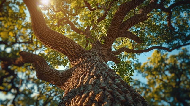 Majestic,Old,Oak,Tree,With,Textured,Bark,And,Sprawling,Branches,
