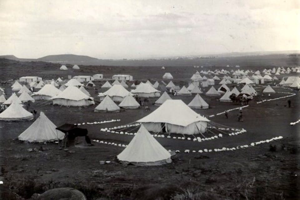 Tents in the Bloemfontein concentration camp. National Archives UK via Wikimedia. Bloemfontein.