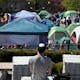A Jewish student looks at an anti-Israel encampment at Columbia University in New York City on April 25, 2024. Photo by Leonardo Munoz/AFP via Getty Images. A Jewish student looks at an anti-Israel encampment at Columbia University.