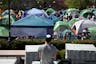 A Jewish student looks at an anti-Israel encampment at Columbia University.
