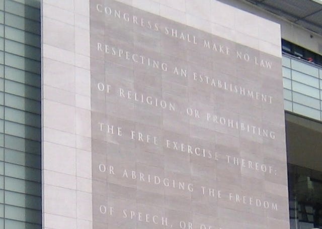 The Newseum's five freedoms by dbking. Licensed under the Creative Commons Attribution 2.0 Generic license via Wikimedia Commons. The Newseum's five freedoms by dbking. Licensed under the Creative Commons Attribution 2.0 Generic license via Wikimedia Commons.