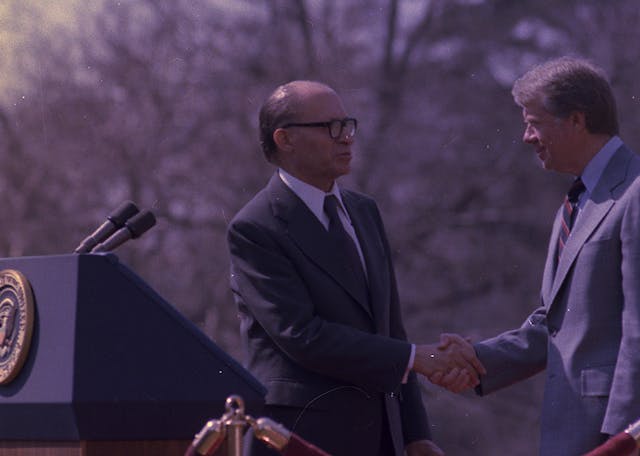 Jimmy Carter and Menahem Begin at the White House, 1977 (Wikimedia Commons) Jimmy Carter and Menahem Begin at the White House, 1977 (Wikimedia Commons)