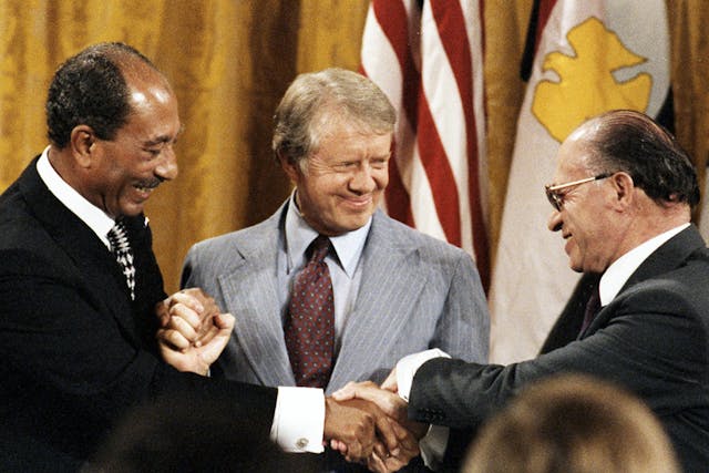 Sadat and Begin and their delegations at the White House, September 17, 1978 (Wikimedia Commons)