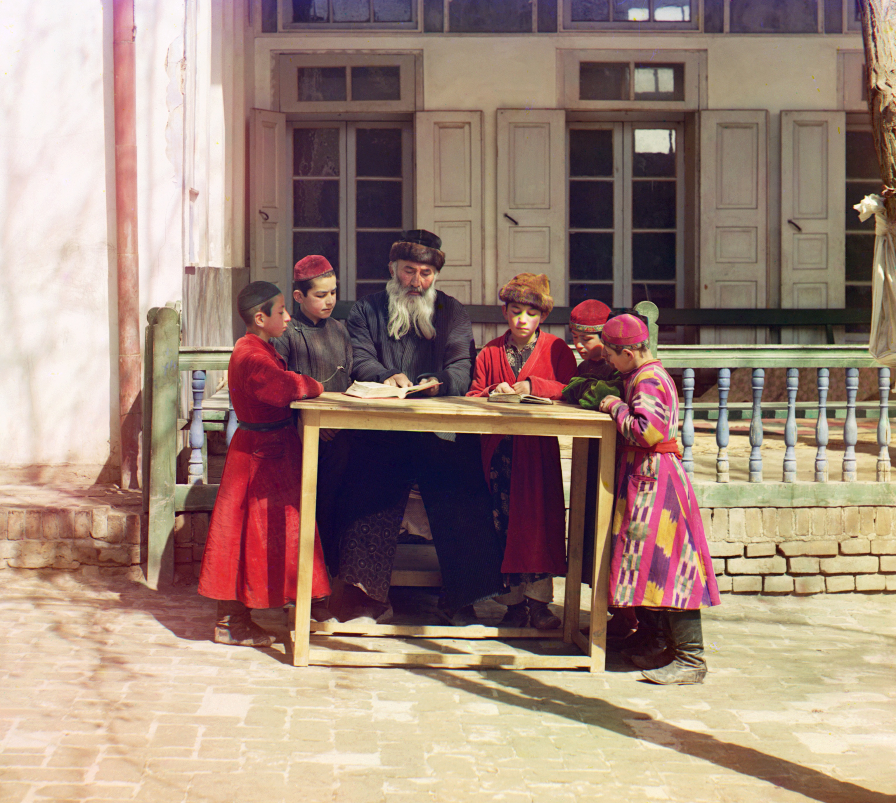 Jewish Children with their Teacher in Samarkand in the early 1900s, Sergey Prokudin-Gorsky. Wikimedia.