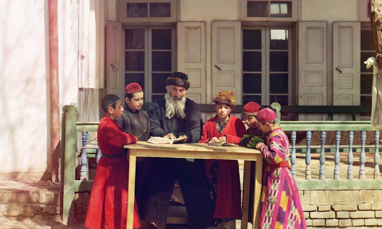 Jewish Children with their Teacher in Samarkand in the early 1900s, Sergey Prokudin-Gorsky. Wikimedia. Jewish Children with their Teacher in Samarkand in the early 1900s, Sergey Prokudin-Gorsky. Wikimedia.