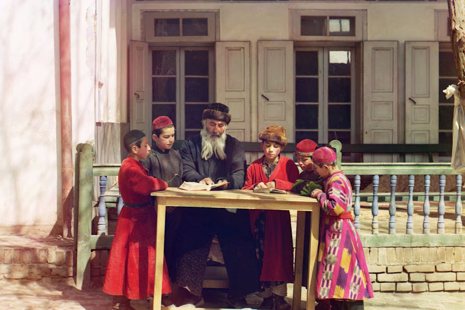 Jewish Children with their Teacher in Samarkand in the early 1900s, Sergey Prokudin-Gorsky. Wikimedia. Jewish Children with their Teacher in Samarkand in the early 1900s, Sergey Prokudin-Gorsky. Wikimedia.