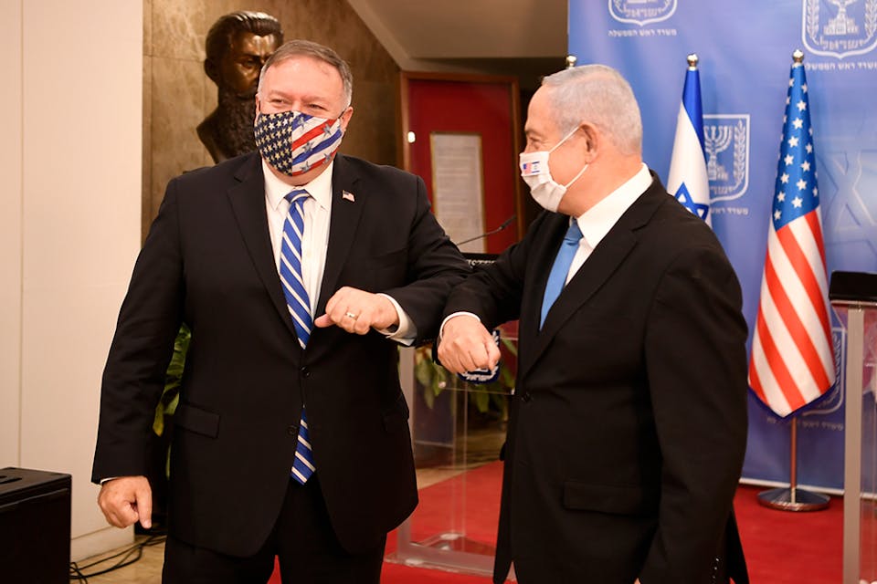 Secretary of State Pompeo meets with Prime Minister Netanyahu in Jerusalem, August 24, 2020 (U.S. Embassy Jerusalem, Wikimedia Commons) Secretary of State Pompeo meets with Prime Minister Netanyahu in Jerusalem, August 24, 2020 (U.S. Embassy Jerusalem, Wikimedia Commons)