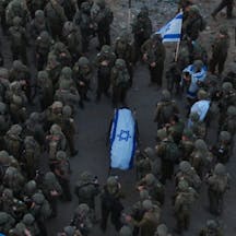 Israeli soldiers surround the coffin of Ran Gvili. (IDF) Israeli soldiers surround the coffin of Ran Gvili. (IDF)