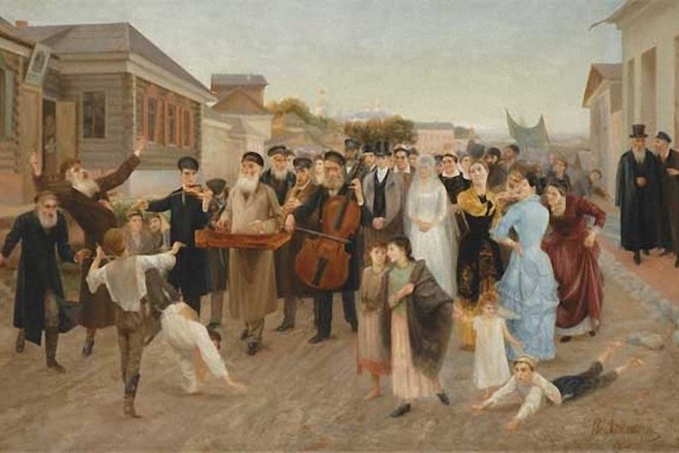 Jewish wedding in a Russian shtetl, featuring a Klezmer band. Painting by Isaak Asknaziy, 1893. (Wikimedia Commons) Jewish wedding in a Russian shtetl, featuring a Klezmer band. Painting by Isaak Asknaziy, 1893. (Wikimedia Commons)