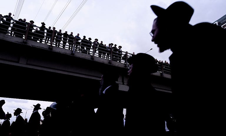 Haredi anti-conscription protesters block a road in Bnei Brak, December 28, 2025. Amir Levy/Getty Images Haredi anti-conscription protesters block a road in Bnei Brak
