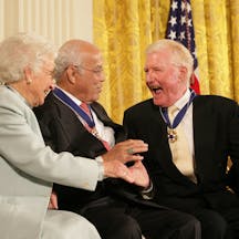 Paul Johnson is congratulated by Dr. Norman C. Francis and Ruth Johnson Colvin after receiving the Presidential Medal of Freedom from President George W. Bush in 2006 (Wikimedia Commons) Paul Johnson is congratulated by Dr. Norman C. Francis and Ruth Johnson Colvin after receiving the Presidential Medal of Freedom from President George W. Bush in 2006 (Wikimedia Commons)