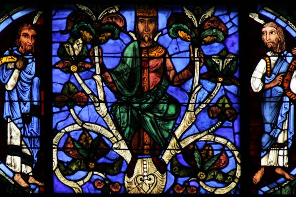 *A section of the Tree of Jesse window at Chartres Cathedral depicting Ezekiel, David, and Hosea.* (Micheletb, Wikimedia Commons) *A section of the Tree of Jesse window at Chartres Cathedral depicting Ezekiel, David, and Hosea.* (Micheletb, Wikimedia Commons)