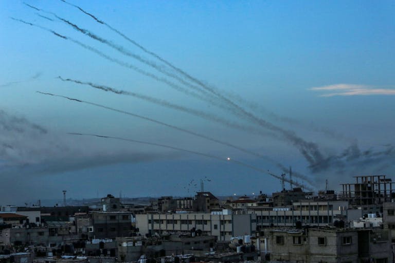 Hamas fires a large number of rockets towards Israel in the city of Rafah in the southern Gaza Strip, October 7, 2023. (Shutterstock) Hamas fires a large number of rockets towards Israel in the city of Rafah in the southern Gaza Strip, October 7, 2023. (Shutterstock)