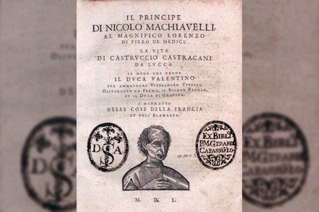 Machiavelli Principe Cover Page, 1550 (Wikimedia Commons)