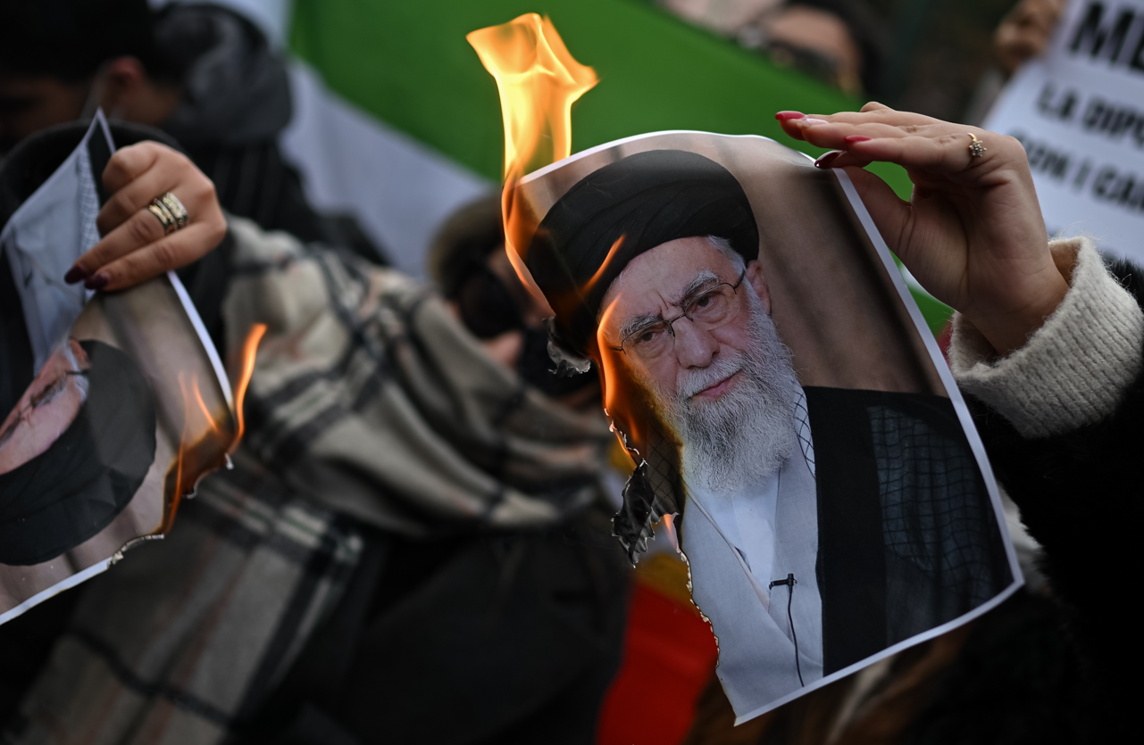Khamenei's picture is burned