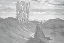 *Abraham and the Three Angels* by Gustave Doré, enhanced with Photoshop AI (Wikimedia Commons)