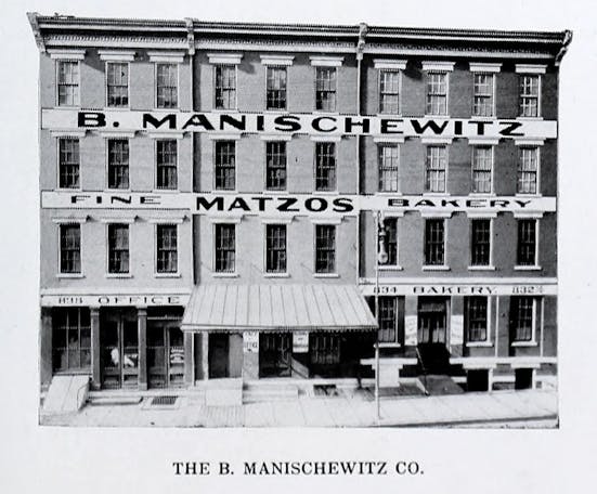 The front facade of the Manischewitz matzo bakery in Cincinnati, 1926 (Wikimedia Commons)