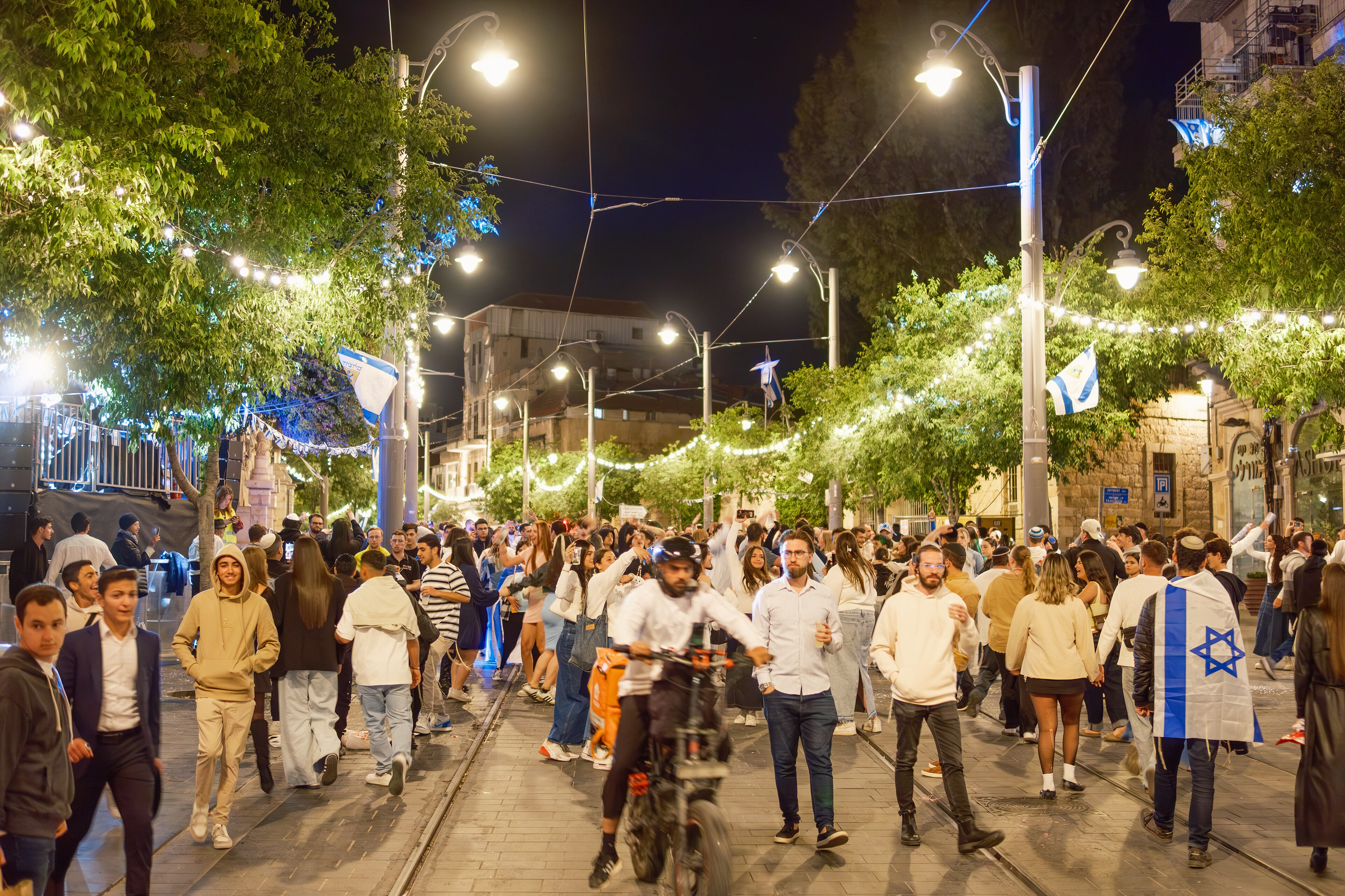 Yom Ha'atzmaut (Independence Day) celebrations for the State of Israel's 77th anniversary on Jaffa Street in Jerusalem, May 1, 2025. Wikimedia.