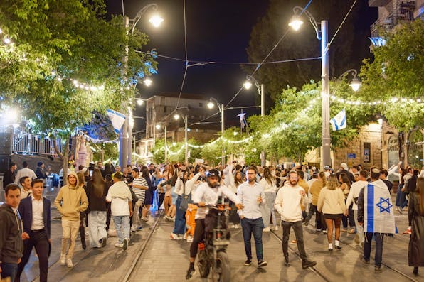 Yom Ha'atzmaut (Independence Day) celebrations for the State of Israel's 77th anniversary on Jaffa Street in Jerusalem, May 1, 2025. Wikimedia. Yom Ha'atzmaut (Independence Day) celebrations for the State of Israel's 77th anniversary on Jaffa Street in Jerusalem, May 1, 2025. Wikimedia.