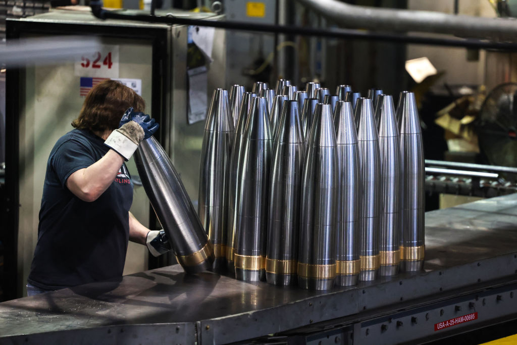 A Pennsylvania army factory makes shells for Ukraine, 2024. (Charly Triballeau/AFP via Getty Images)