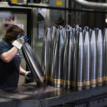 A Pennsylvania army factory makes shells for Ukraine, 2024. (Charly Triballeau/AFP via Getty Images) A Pennsylvania army factory makes shells for Ukraine, 2024. (Charly Triballeau/AFP via Getty Images)