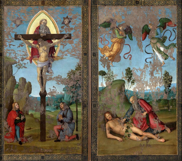 Raphael, The Holy Trinity with Saints Sebastian and Roch (obverse); The Creation of Eve (reverse), ca.1497-99, Pinacoteca Comunale, Città di Castello, Italy