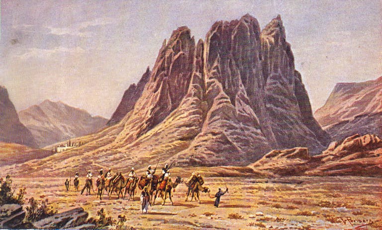 Friedrich Perlberg, postcard of Mount Sinai (Wikimedia). Friedrich Perlberg, postcard of Mount Sinai (Wikimedia).