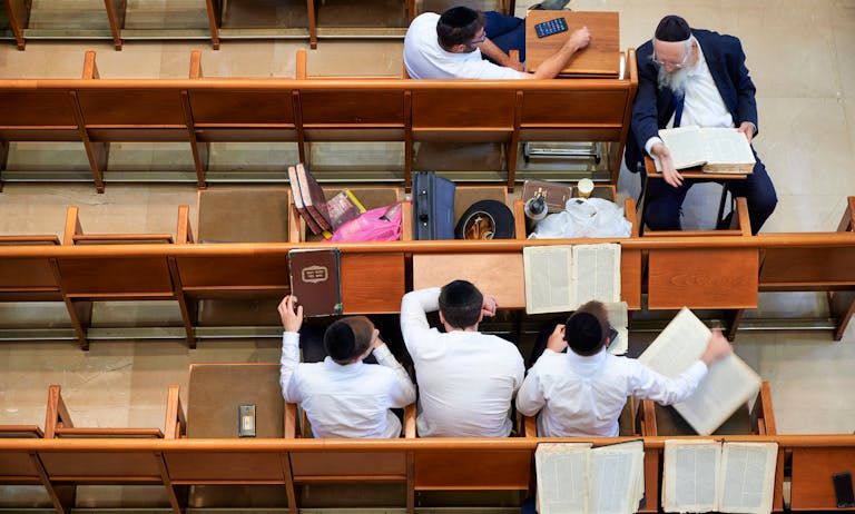 Jerusalem Israel. Yeshiva students in the Hurva Synagogue Jerusalem Israel. Yeshiva students in the Hurva Synagogue