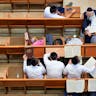 Jerusalem Israel. Yeshiva students in the Hurva Synagogue Jerusalem Israel. Yeshiva students in the Hurva Synagogue
