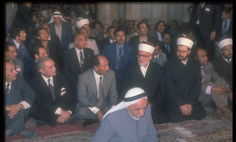 Anwar Sadat at al-Aqsa, 1977. (Miki Tzarfati via Israel Government Press Office) Sadat at al-Aqsa