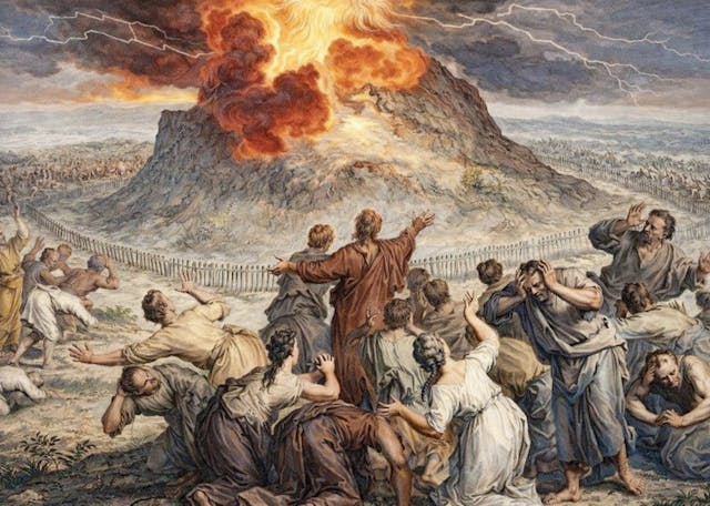 The revelation at Sinai, Gerard Hoet, 1728, colorized. (Rijksmuseum) The revelation at Sinai, Gerard Hoet, 1728, colorized. (Rijksmuseum)