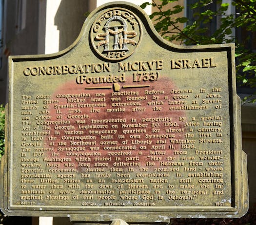 Marker for Mickve Israel Synagogue, Savannah, Georgia, US. Jud McCranie.