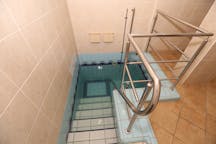 Ritual bath used for spiritual purification. Blessing on the wall in Hebrew translates: Blessed are you Lord for the commandment of immersion"