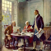 Jefferson, Franklin and Adams Drafting the Declaration — Jean Leon Gerome Ferris, USA.