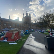 Pro-Palestine encampment at the University of Sydney campus Pro-Palestine encampment at the University of Sydney campus
