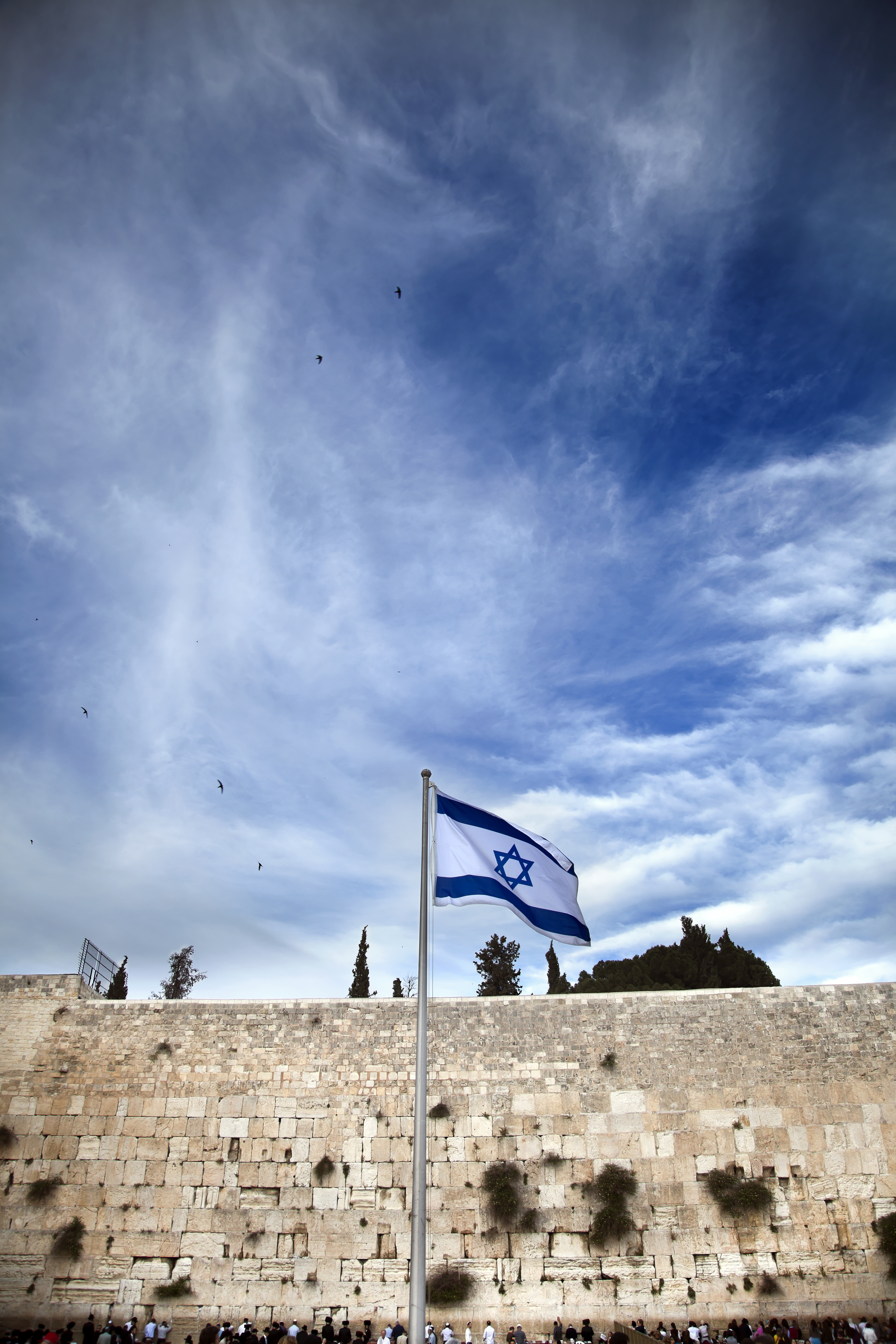 Israeli flag over Western Wall